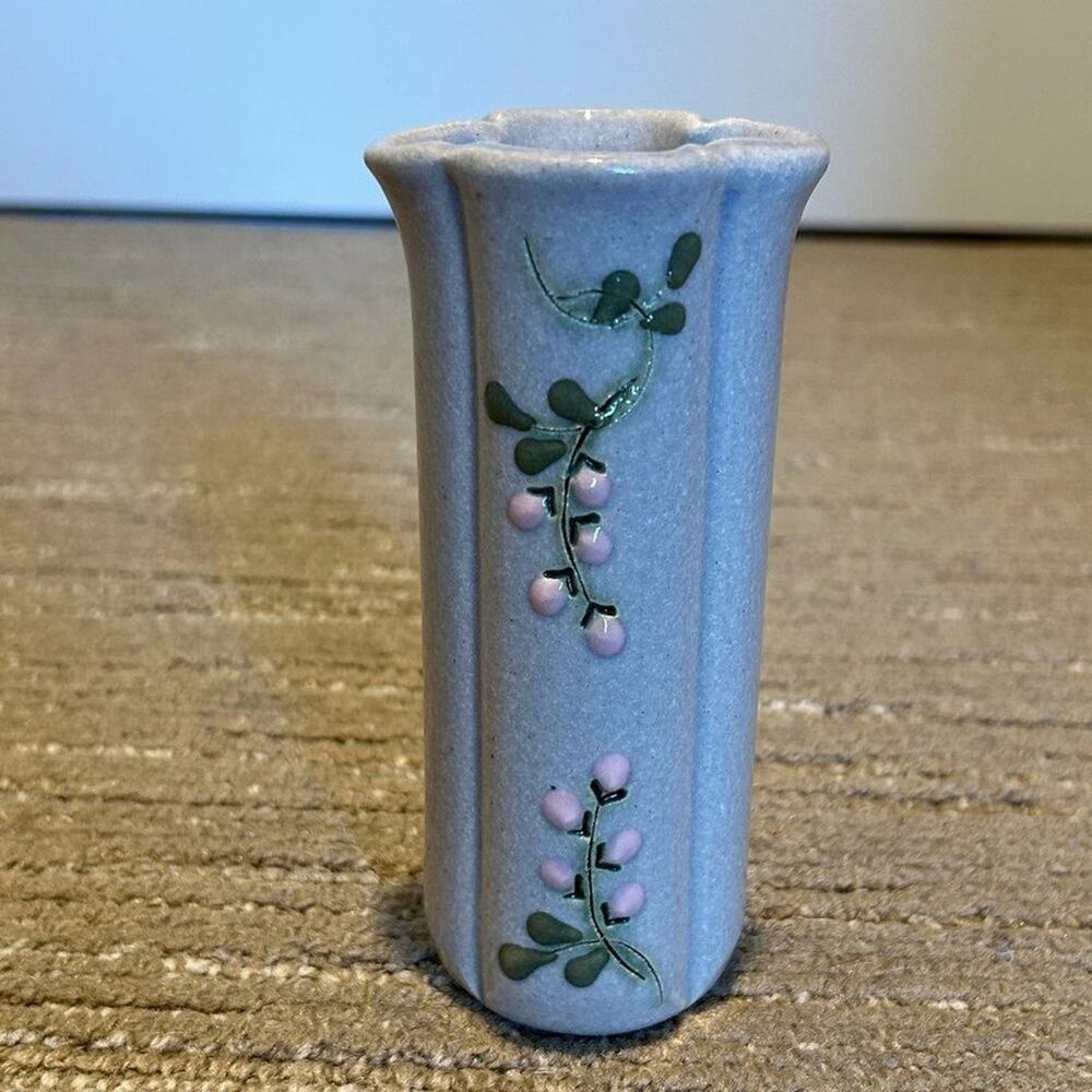 Vintage Mountaine Meadows Pottery Vase with Pink Flowers and Green Vines